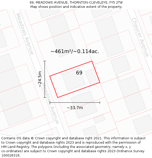 69, MEADOWS AVENUE, THORNTON-CLEVELEYS, FY5 2TW: Plot and title map