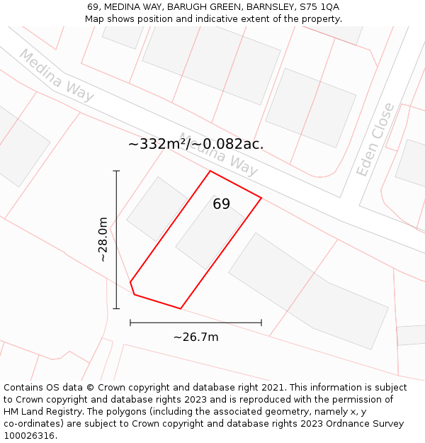 69, MEDINA WAY, BARUGH GREEN, BARNSLEY, S75 1QA: Plot and title map