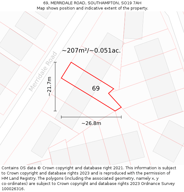 69, MERRIDALE ROAD, SOUTHAMPTON, SO19 7AH: Plot and title map