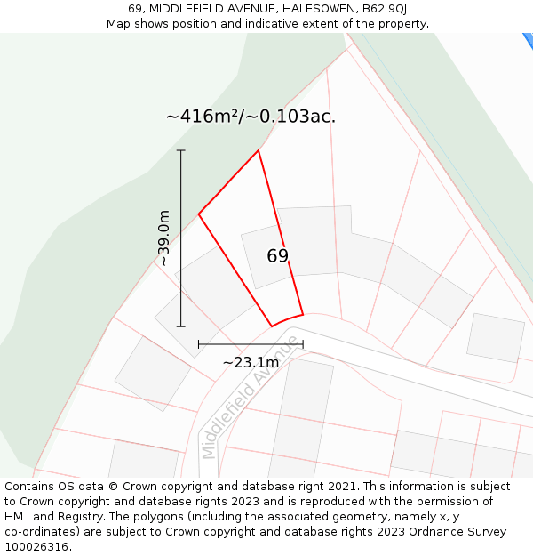 69, MIDDLEFIELD AVENUE, HALESOWEN, B62 9QJ: Plot and title map