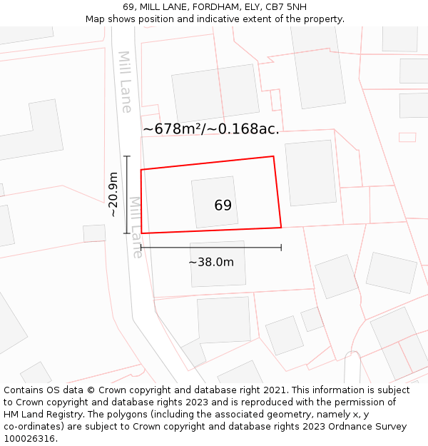 69, MILL LANE, FORDHAM, ELY, CB7 5NH: Plot and title map