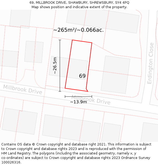 69, MILLBROOK DRIVE, SHAWBURY, SHREWSBURY, SY4 4PQ: Plot and title map