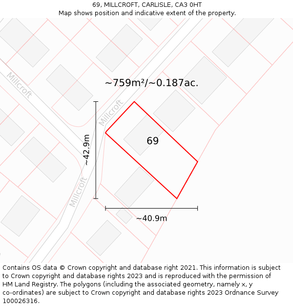 69, MILLCROFT, CARLISLE, CA3 0HT: Plot and title map