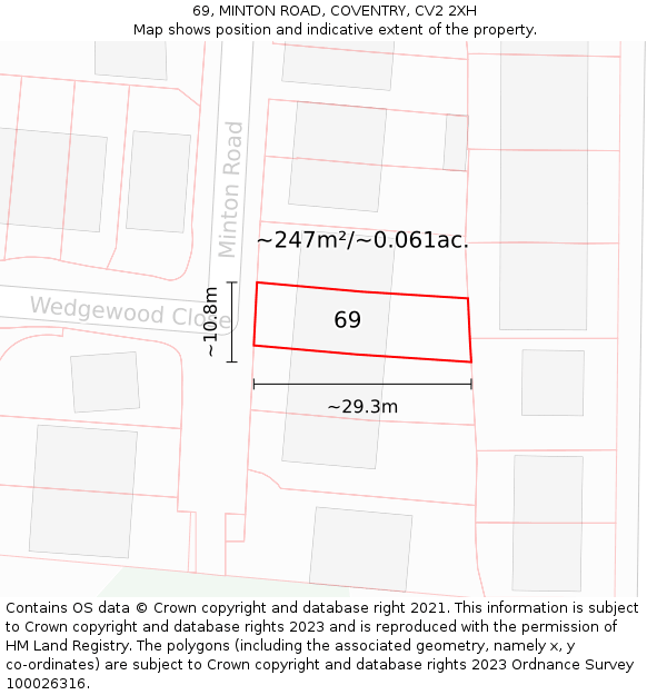 69, MINTON ROAD, COVENTRY, CV2 2XH: Plot and title map
