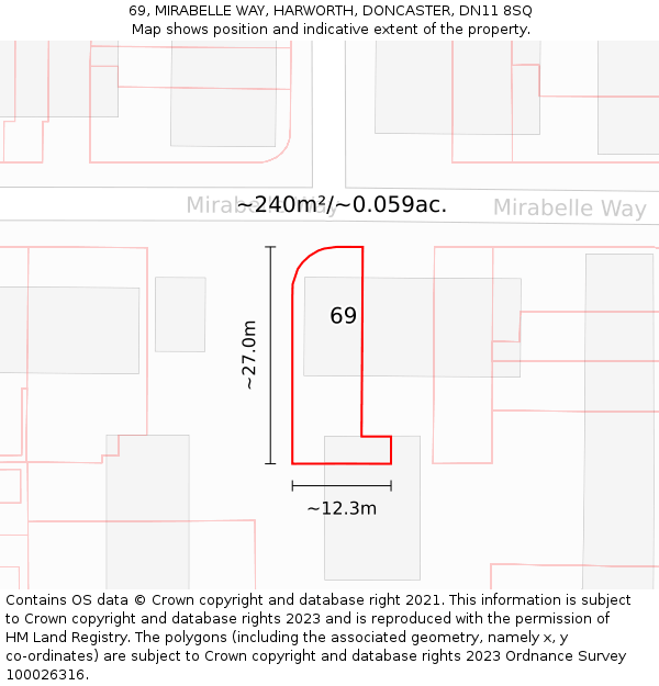 69, MIRABELLE WAY, HARWORTH, DONCASTER, DN11 8SQ: Plot and title map