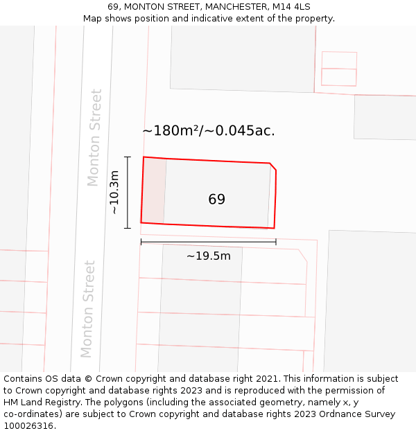 69, MONTON STREET, MANCHESTER, M14 4LS: Plot and title map
