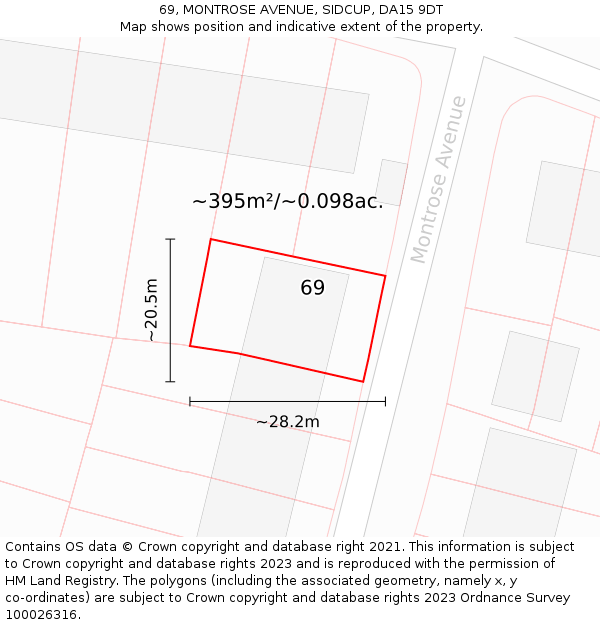 69, MONTROSE AVENUE, SIDCUP, DA15 9DT: Plot and title map