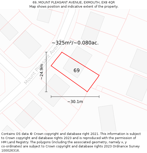 69, MOUNT PLEASANT AVENUE, EXMOUTH, EX8 4QR: Plot and title map