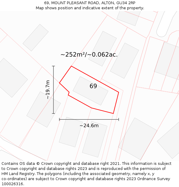 69, MOUNT PLEASANT ROAD, ALTON, GU34 2RP: Plot and title map