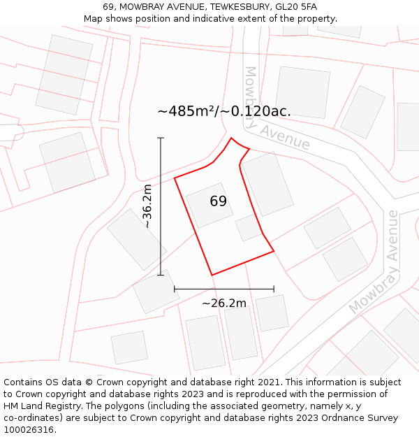 69, MOWBRAY AVENUE, TEWKESBURY, GL20 5FA: Plot and title map