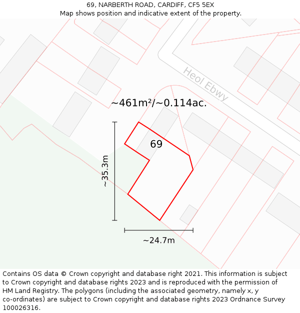 69, NARBERTH ROAD, CARDIFF, CF5 5EX: Plot and title map