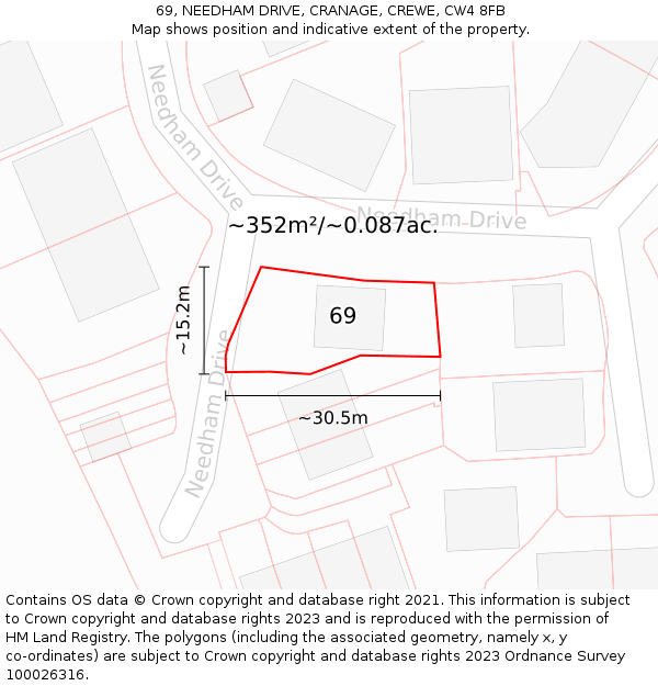 69, NEEDHAM DRIVE, CRANAGE, CREWE, CW4 8FB: Plot and title map