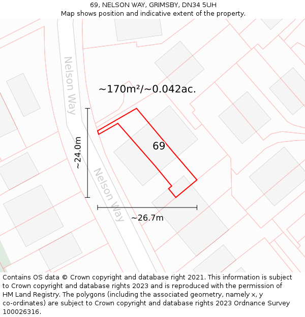 69, NELSON WAY, GRIMSBY, DN34 5UH: Plot and title map