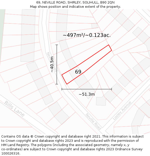 69, NEVILLE ROAD, SHIRLEY, SOLIHULL, B90 2QN: Plot and title map