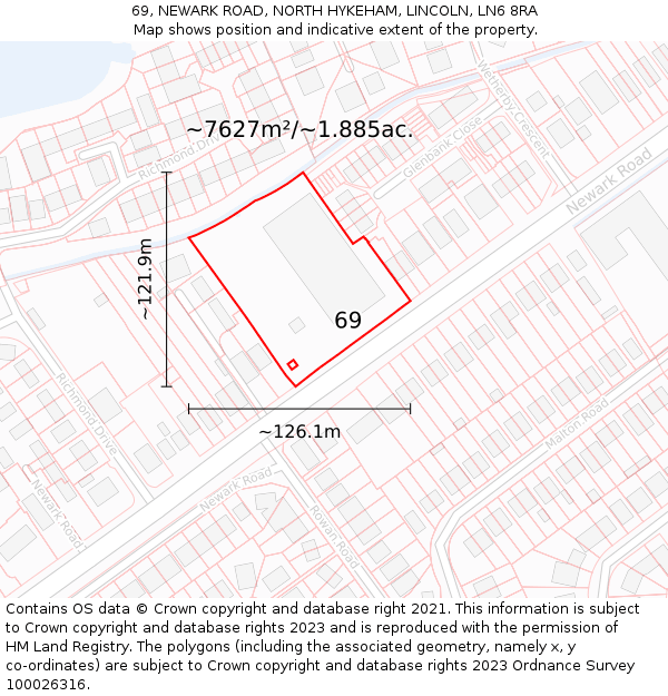 69, NEWARK ROAD, NORTH HYKEHAM, LINCOLN, LN6 8RA: Plot and title map