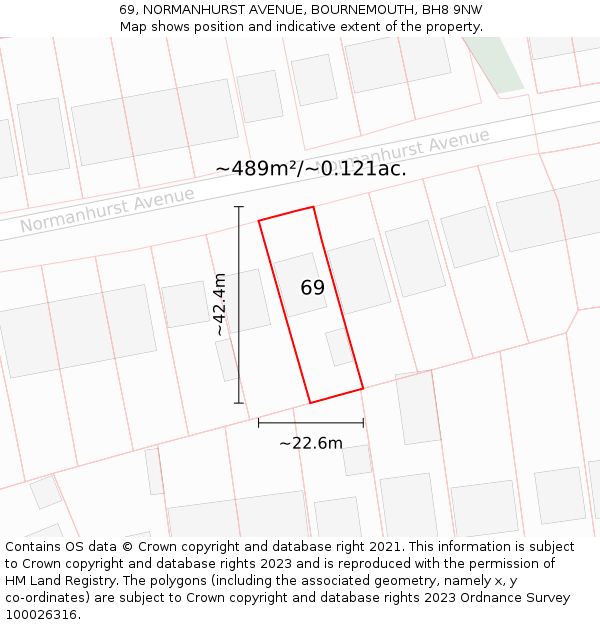 69, NORMANHURST AVENUE, BOURNEMOUTH, BH8 9NW: Plot and title map