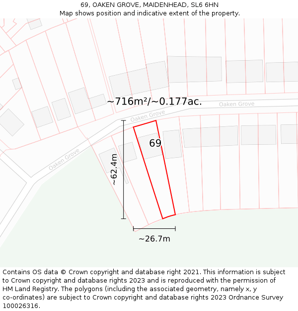 69, OAKEN GROVE, MAIDENHEAD, SL6 6HN: Plot and title map