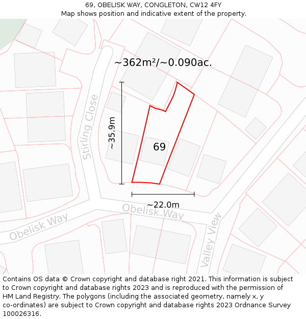 69, OBELISK WAY, CONGLETON, CW12 4FY: Plot and title map