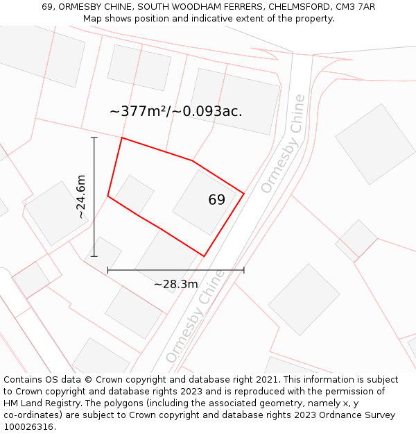 69, ORMESBY CHINE, SOUTH WOODHAM FERRERS, CHELMSFORD, CM3 7AR: Plot and title map
