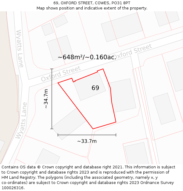 69, OXFORD STREET, COWES, PO31 8PT: Plot and title map