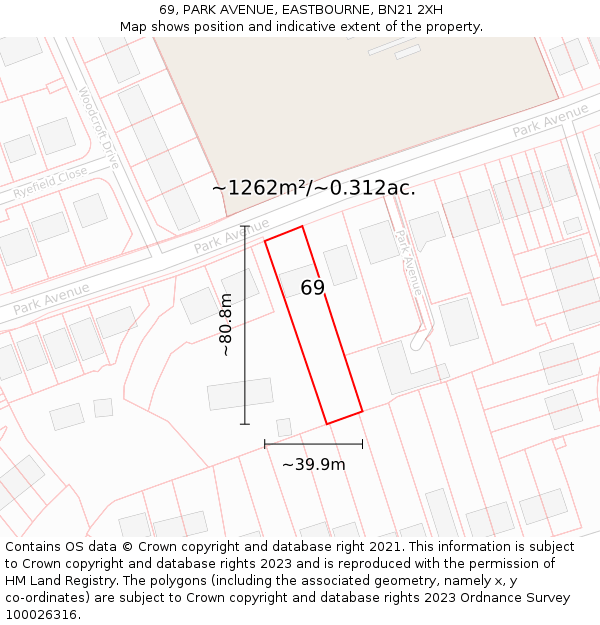 69, PARK AVENUE, EASTBOURNE, BN21 2XH: Plot and title map