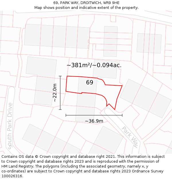 69, PARK WAY, DROITWICH, WR9 9HE: Plot and title map