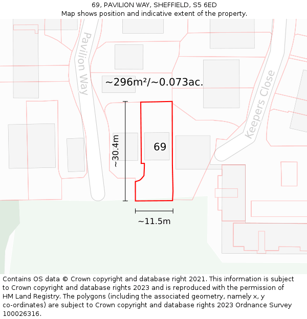 69, PAVILION WAY, SHEFFIELD, S5 6ED: Plot and title map