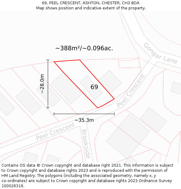 69, PEEL CRESCENT, ASHTON, CHESTER, CH3 8DA: Plot and title map