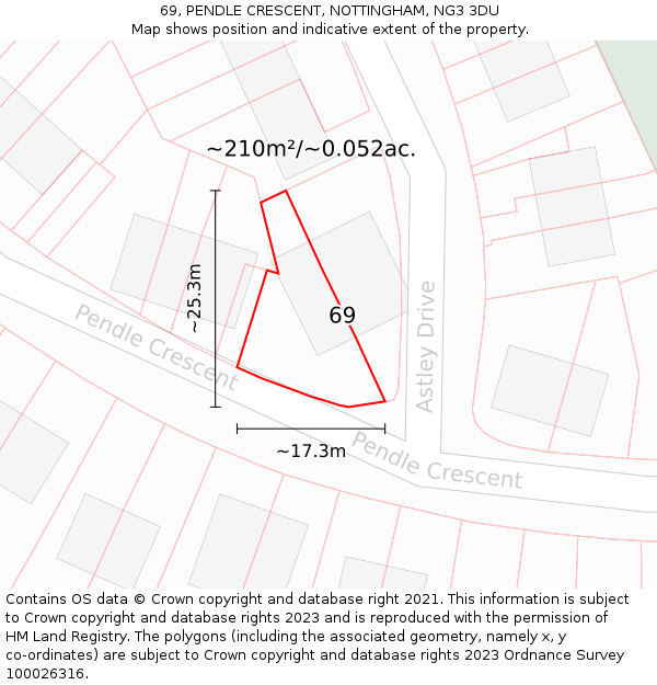 69, PENDLE CRESCENT, NOTTINGHAM, NG3 3DU: Plot and title map