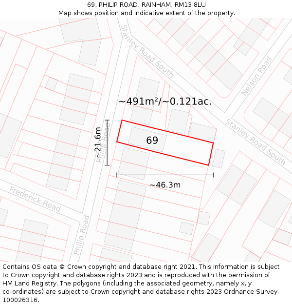 69, PHILIP ROAD, RAINHAM, RM13 8LU: Plot and title map