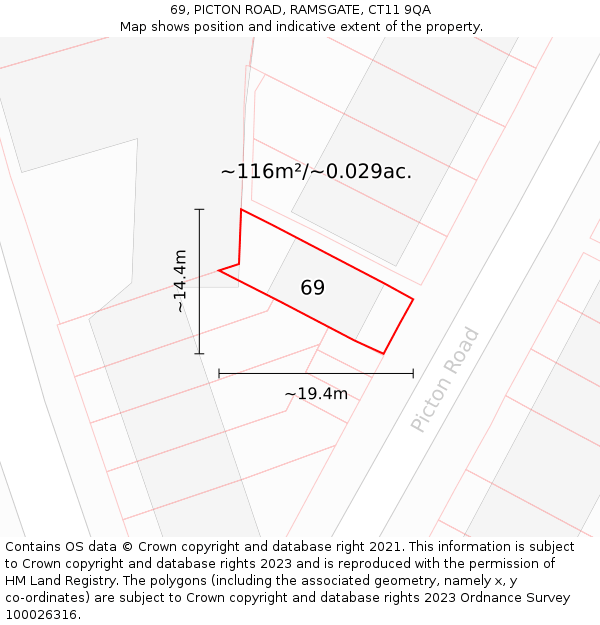 69, PICTON ROAD, RAMSGATE, CT11 9QA: Plot and title map