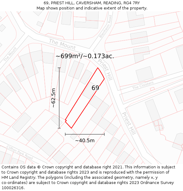 69, PRIEST HILL, CAVERSHAM, READING, RG4 7RY: Plot and title map