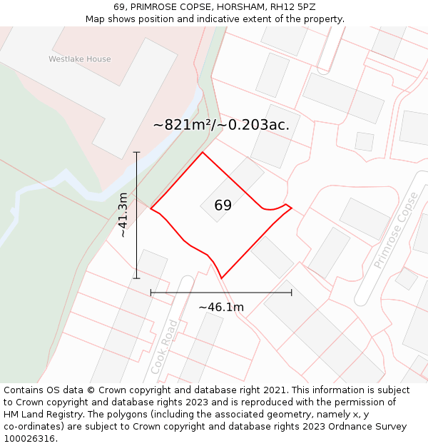 69, PRIMROSE COPSE, HORSHAM, RH12 5PZ: Plot and title map