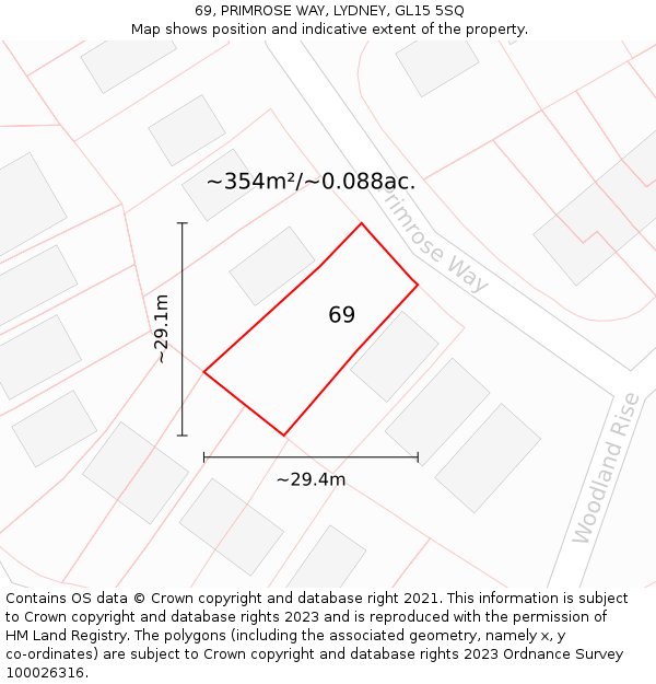 69, PRIMROSE WAY, LYDNEY, GL15 5SQ: Plot and title map