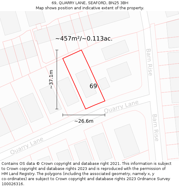 69, QUARRY LANE, SEAFORD, BN25 3BH: Plot and title map