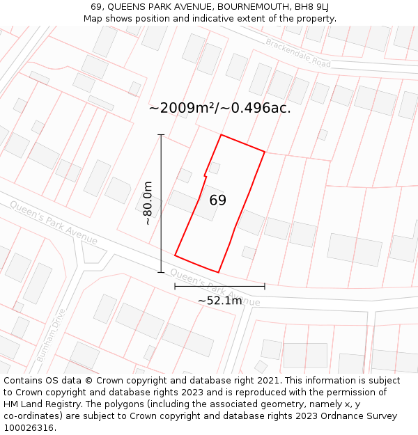 69, QUEENS PARK AVENUE, BOURNEMOUTH, BH8 9LJ: Plot and title map
