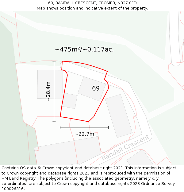69, RANDALL CRESCENT, CROMER, NR27 0FD: Plot and title map
