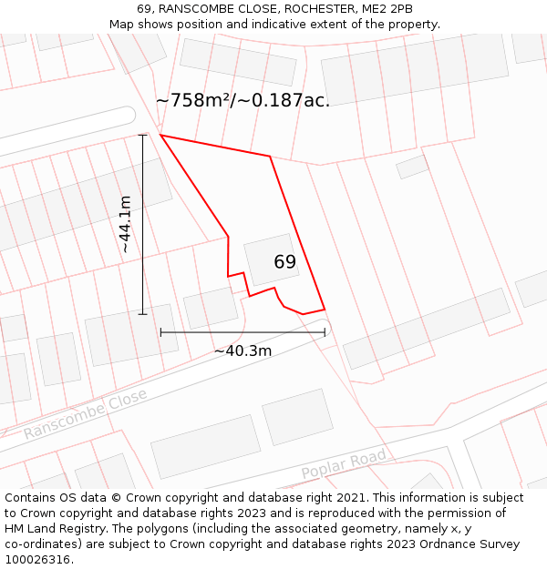 69, RANSCOMBE CLOSE, ROCHESTER, ME2 2PB: Plot and title map