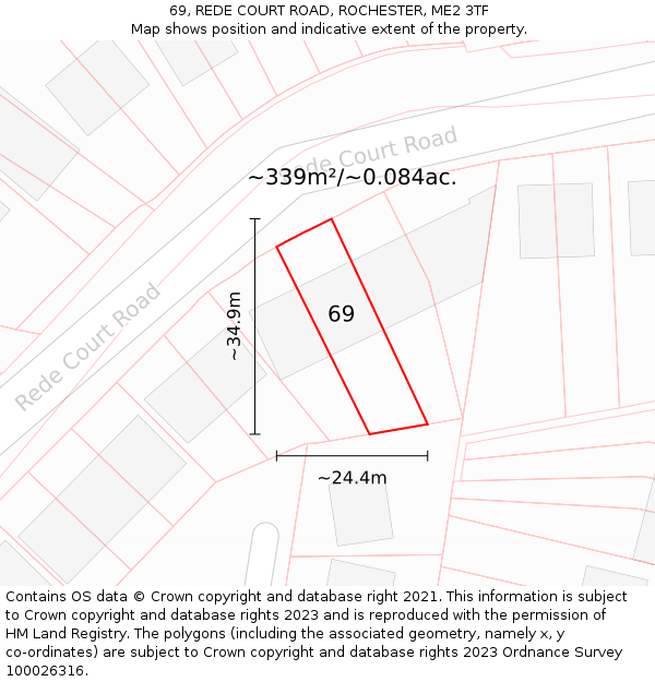 69, REDE COURT ROAD, ROCHESTER, ME2 3TF: Plot and title map
