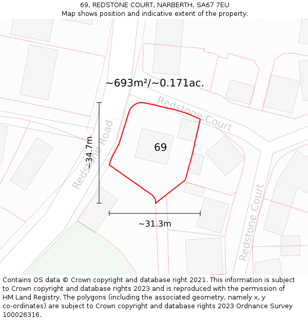 69, REDSTONE COURT, NARBERTH, SA67 7EU: Plot and title map