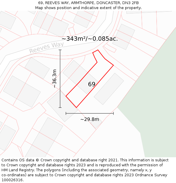 69, REEVES WAY, ARMTHORPE, DONCASTER, DN3 2FB: Plot and title map