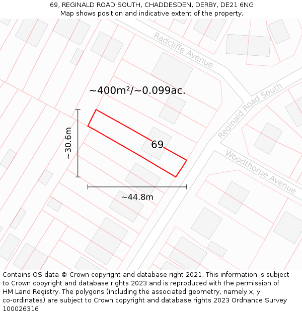69, REGINALD ROAD SOUTH, CHADDESDEN, DERBY, DE21 6NG: Plot and title map