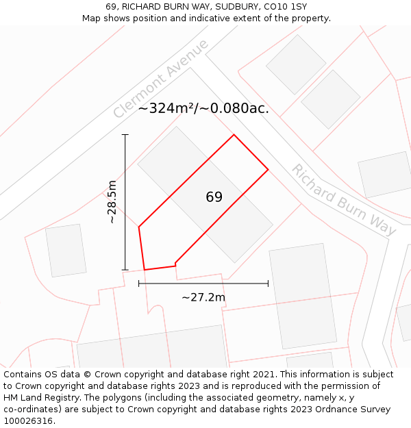 69, RICHARD BURN WAY, SUDBURY, CO10 1SY: Plot and title map