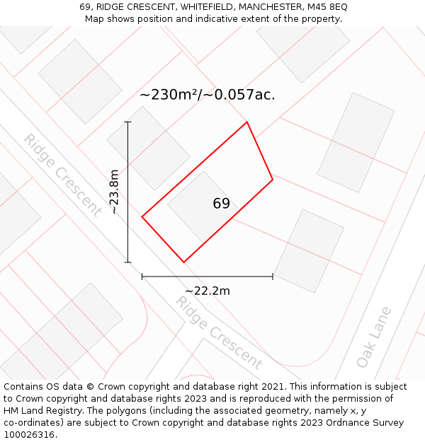 69, RIDGE CRESCENT, WHITEFIELD, MANCHESTER, M45 8EQ: Plot and title map