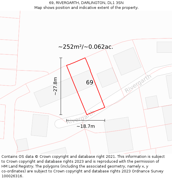 69, RIVERGARTH, DARLINGTON, DL1 3SN: Plot and title map