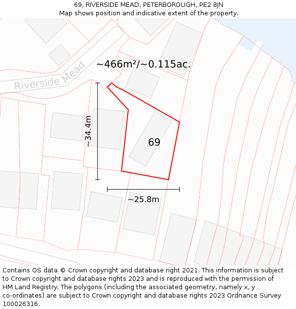 69, RIVERSIDE MEAD, PETERBOROUGH, PE2 8JN: Plot and title map