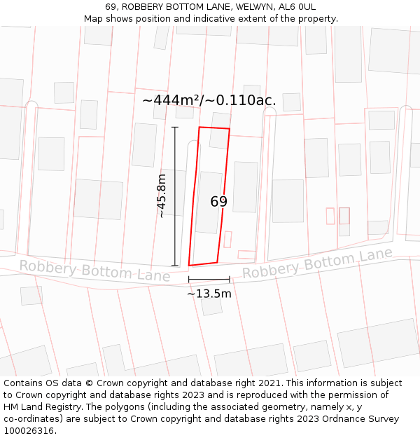69, ROBBERY BOTTOM LANE, WELWYN, AL6 0UL: Plot and title map