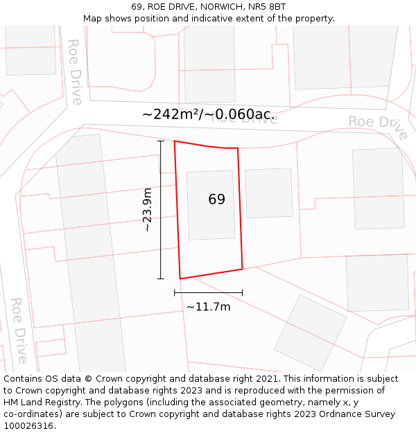 69, ROE DRIVE, NORWICH, NR5 8BT: Plot and title map