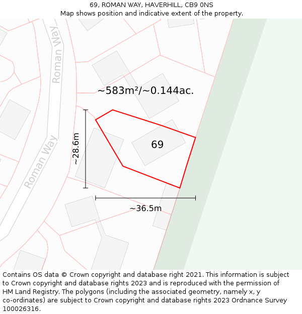 69, ROMAN WAY, HAVERHILL, CB9 0NS: Plot and title map
