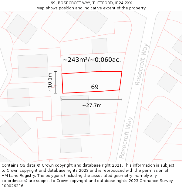 69, ROSECROFT WAY, THETFORD, IP24 2XX: Plot and title map